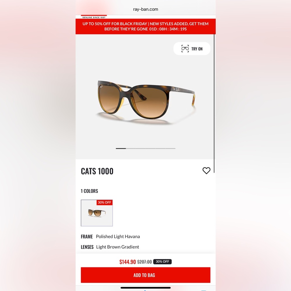 Ray-Ban Cats 1000 Sunglasses - Polished Light Havana